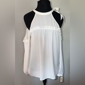 Black Swan Long Sleeve Tie Neck Cold Shoulder Top White Women's medium